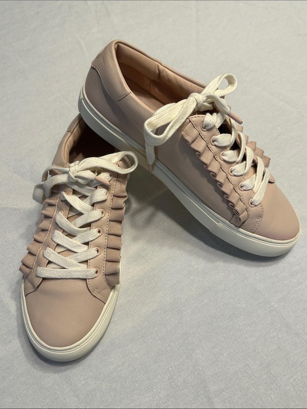 Tory Sport Blush Pink Ruffle Lace-Up Sneakers